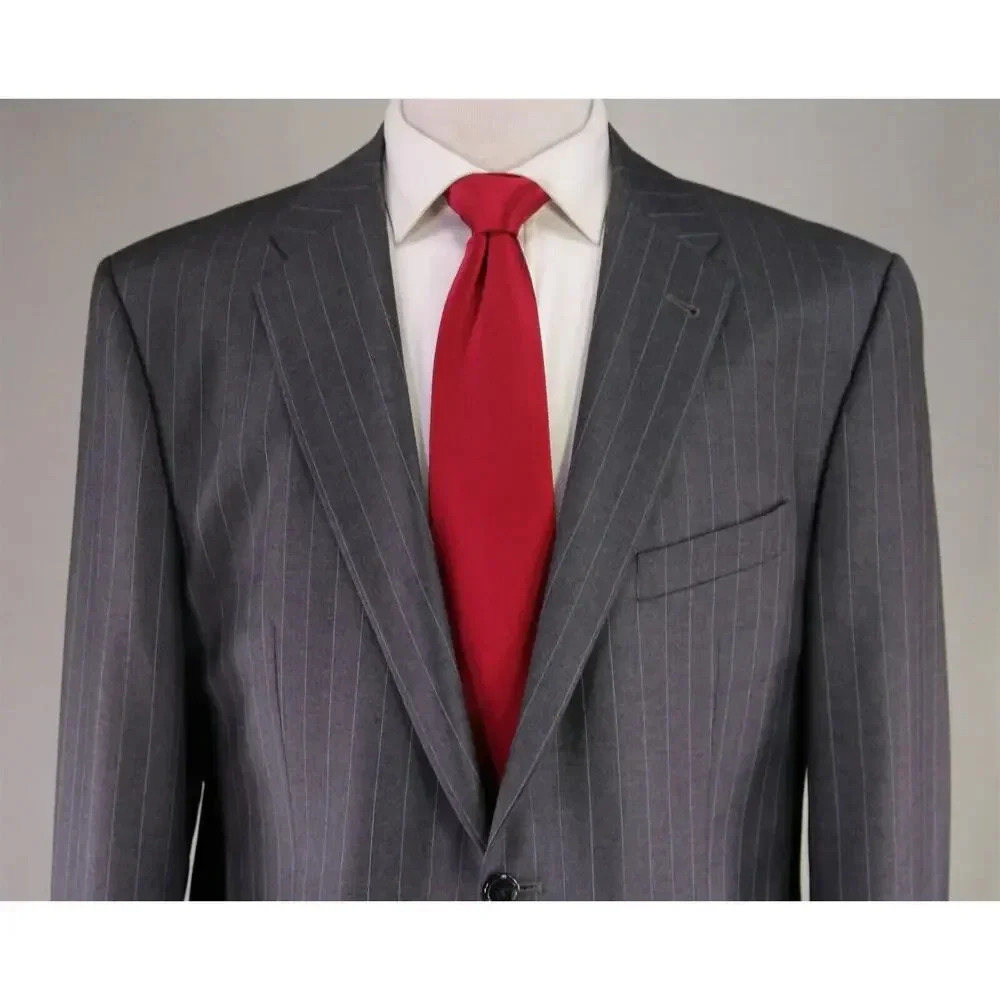 Joseph Abboud Gray w/ Sky Blue Pinstripe Super 120's Wool 2-Btn Suit 42R - Picture 3 of 9